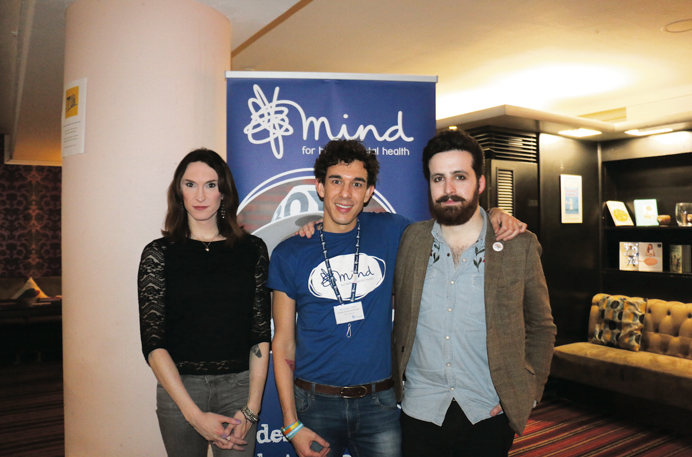 Juno Dawson with Alessandro Storer, Equality and Improvement Manager at Mind, and Nikolas Jovcic-Sas, Mind equality improvement leader