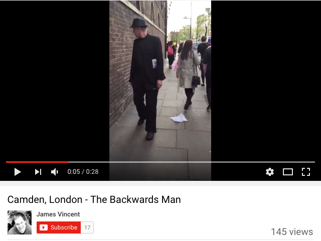 Camden Town’s backwards walking man insists he is not acting and suffers from ‘retropulsion’ unnamed