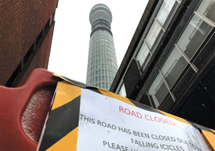 Fear of ‘falling icicles’ sparks BT Tower alert BT Tower ice 1