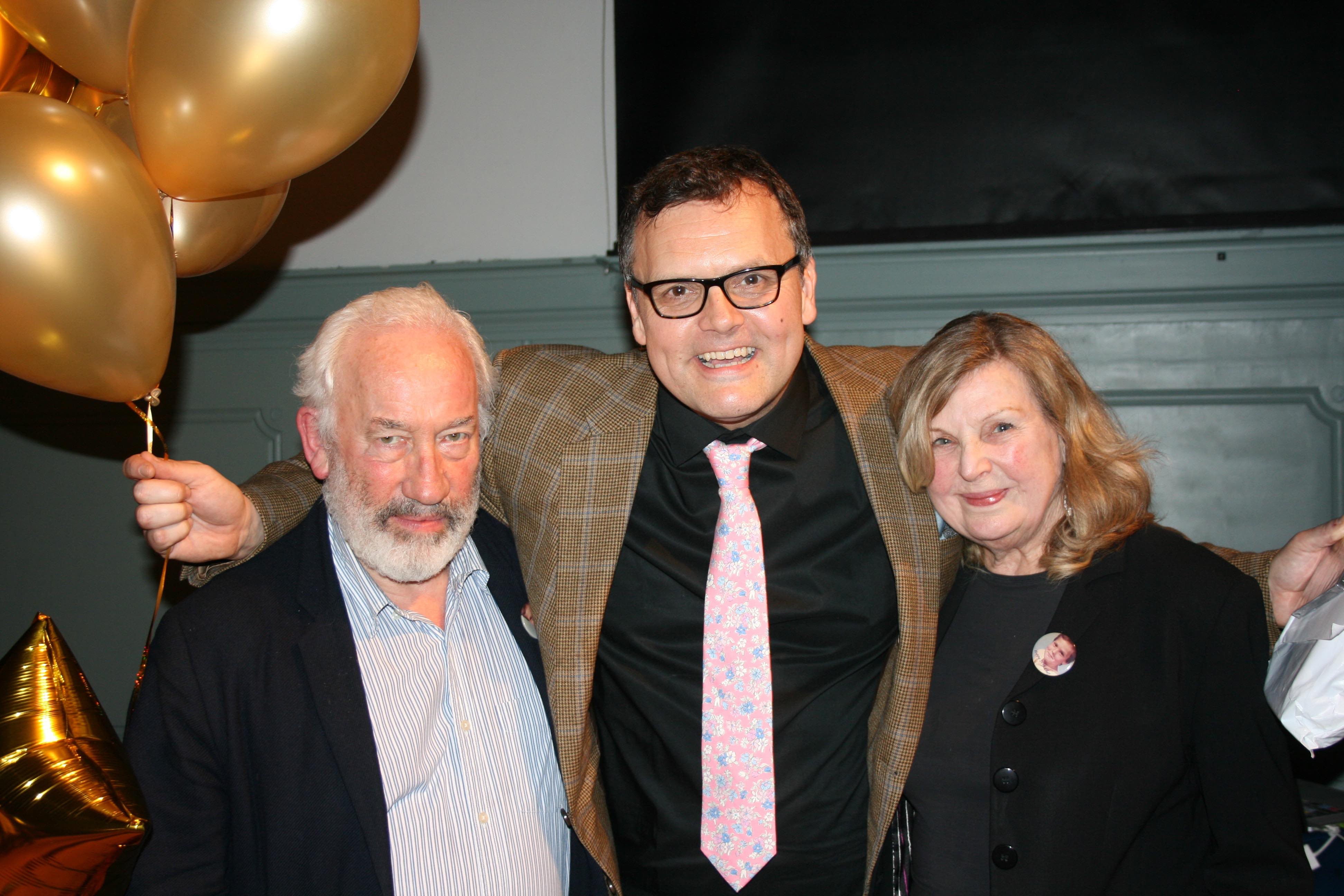 Ché Walker celebrates with Simon Callow and Ann Mitchell; inset: Hamilton actor Jamael Westman