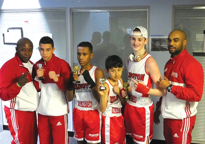 Islington BC Boxers coaches at Aylesbury show - with medals