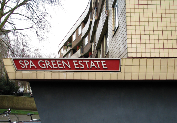 A section of Lubetkin's Spa Green Estate showing off its faience tiling finish