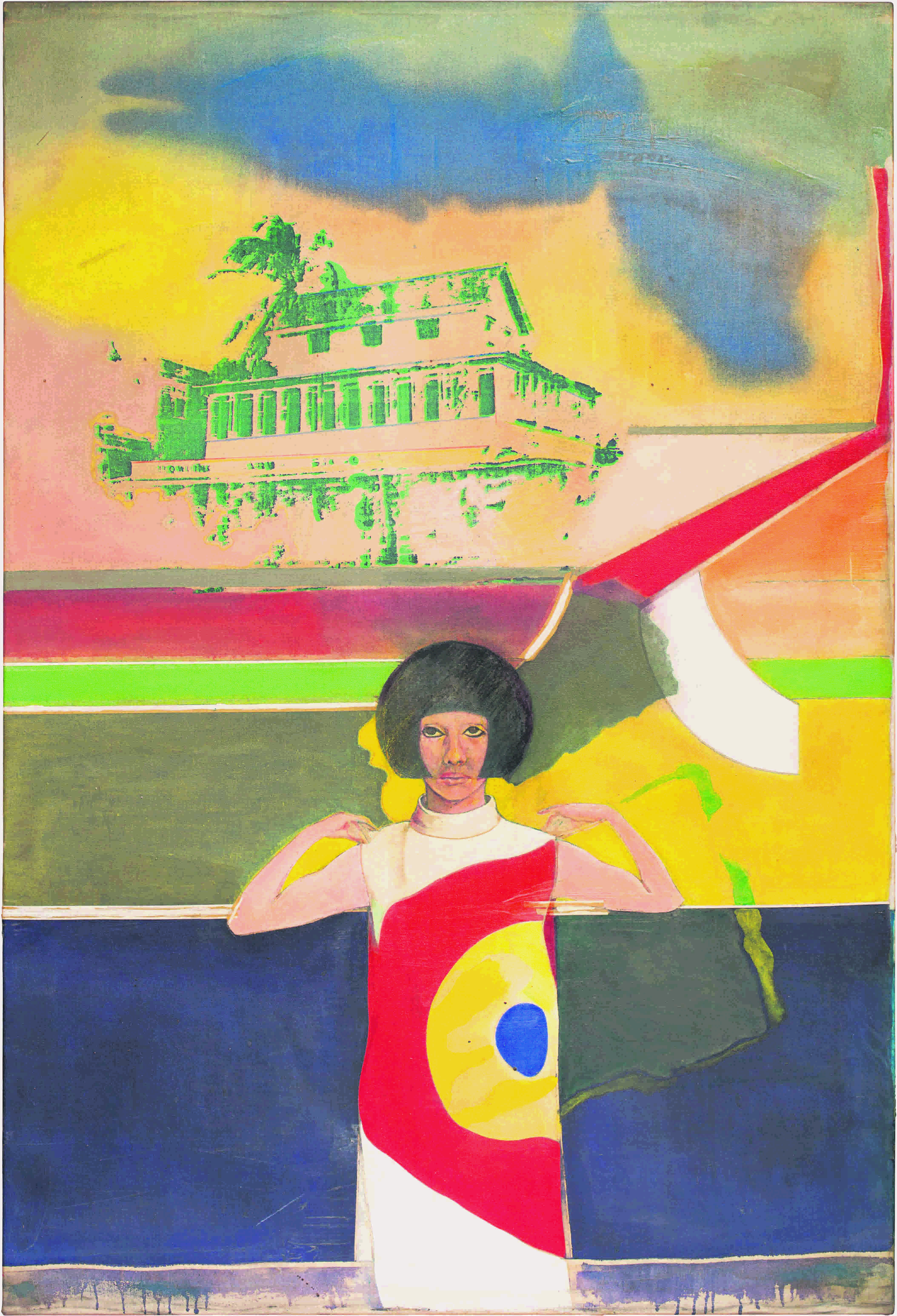 Frank Bowling arrives at the Tate for the first time Frank Bowling, Cover Girl, 1966, acrylic paint, oil paint, and silkscreened ink on canvas, 149.8 x 101.6cm, private collection