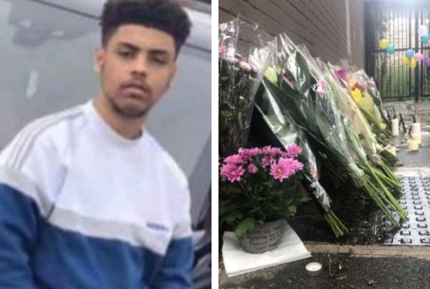 Alex Smith and flowers at scene on Regent's Park Estate