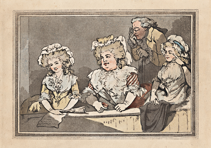 Georgian theatre_Samuel Alken after Thomas Rowlandson Three Fashionably Dressed Ladies c1800 © Gerald Coke Handel Foundation