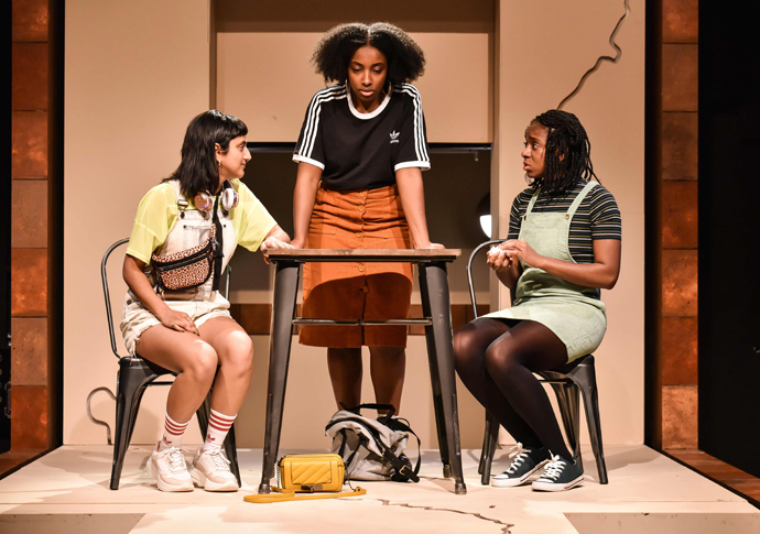 Aasiya Shah (Lune) Renee Bailey (Lea) and Nneka Okoye (Nene) in Unknown Rivers at Hampstead Downstairs. Photo credit Robert Day.