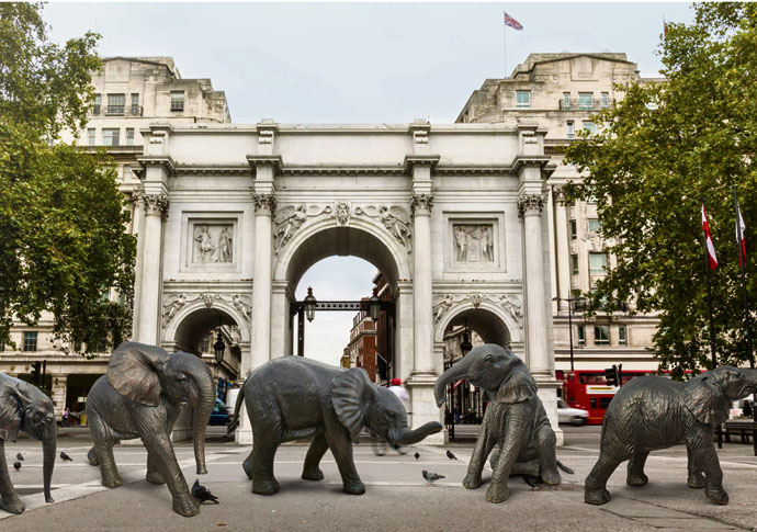 Sculptures are seen and herd at Marble Arch Elephants marble arch elefante