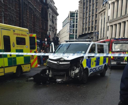 Police van in crash with car near Tottenham Court Road Tottenham Court Road crash