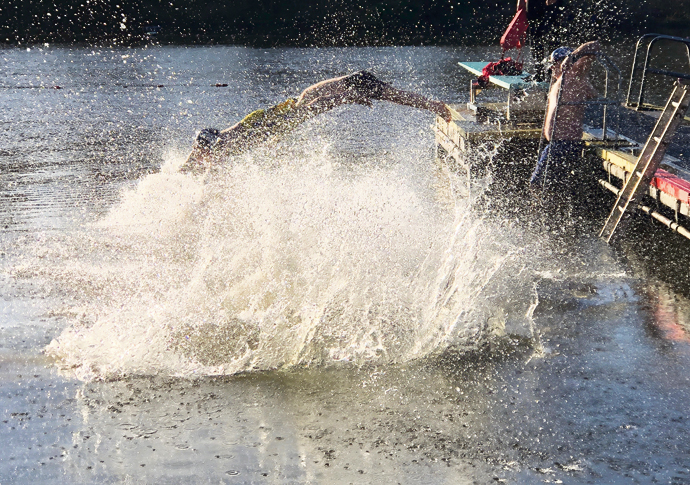 Pond Christmas Day swim action dive