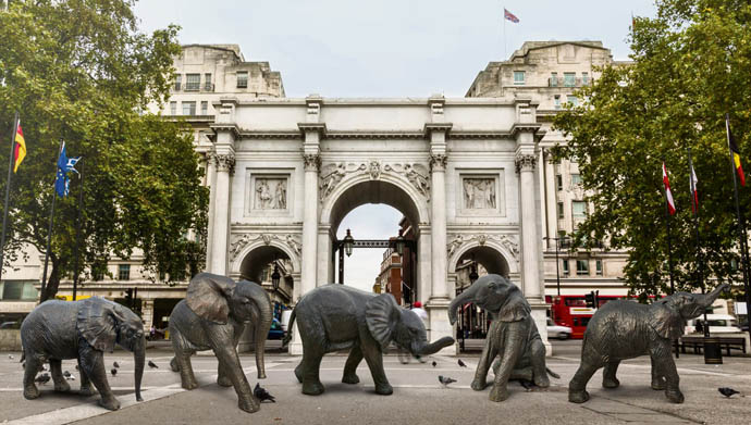 bronze elephant statues at Marble Arch