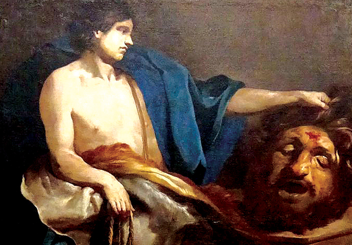 Slinging match David contemplant la tete de Goliath by Pierre Puget