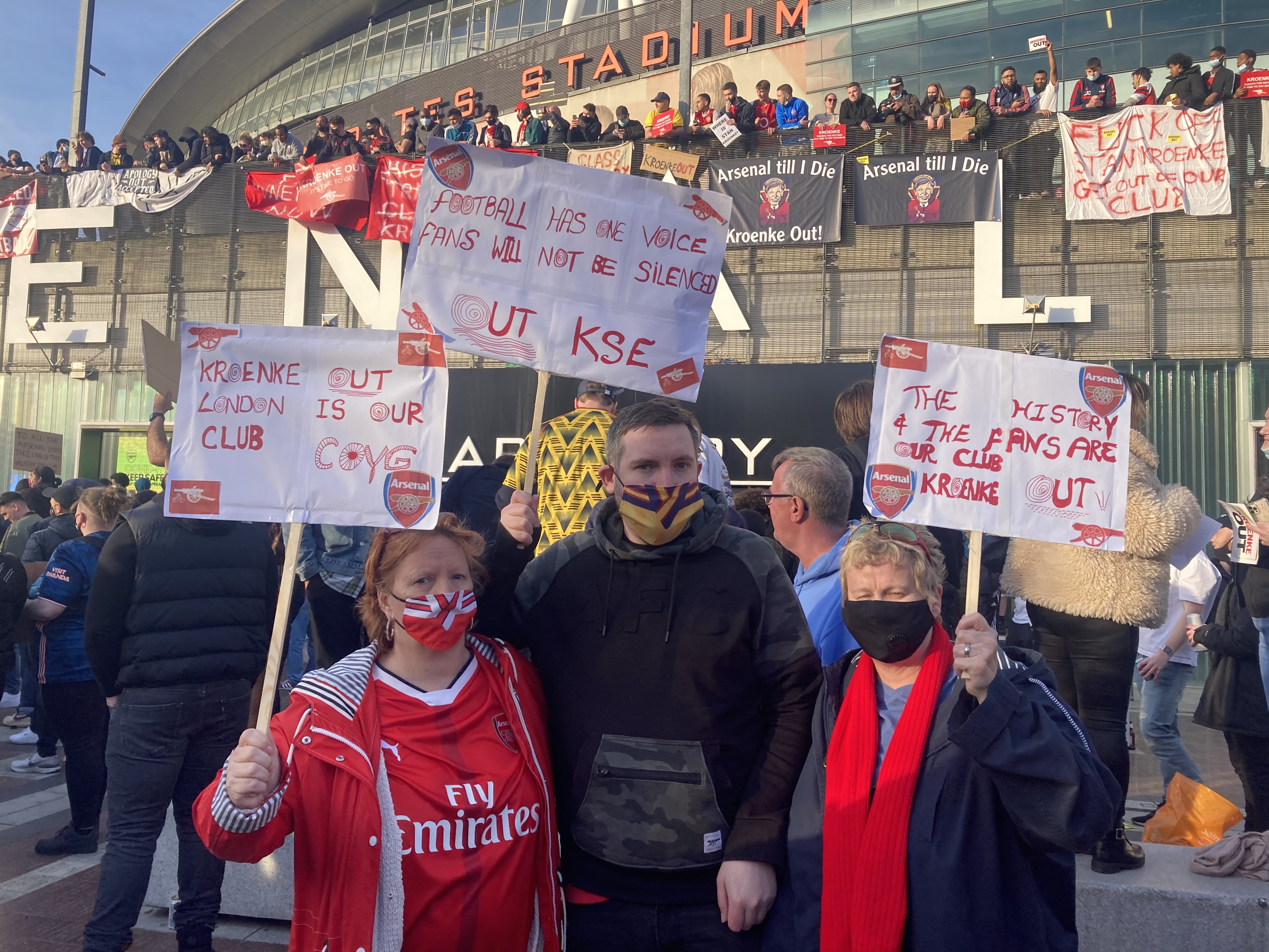 Arsenal owners to face fresh protest from fans Carol, Alfie, Alice at Arsenal protest