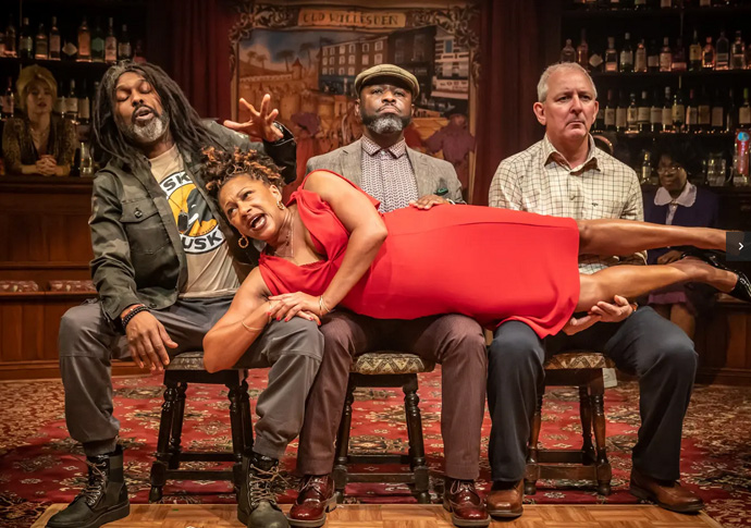 Review: The Wife of Willesden, at Kiln Theatre Clare Perkins with Marcus Adolphy George Eggay and Andrew Frame Credit Marc Brenner