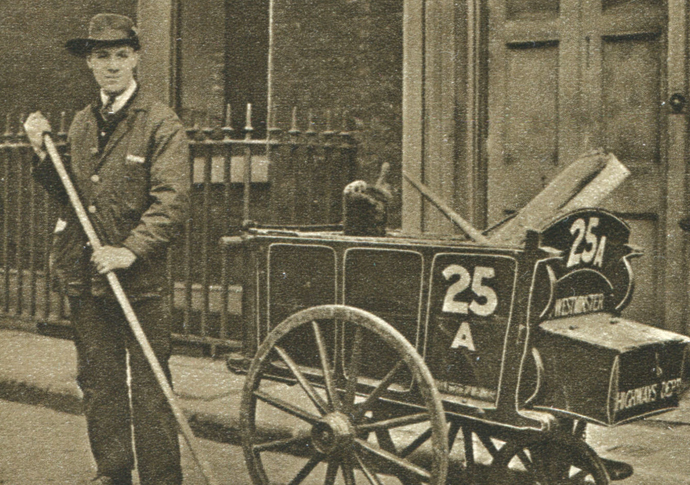 Heightened census: a window into life 100 years ago Road sweeper Photogravure by Donald Macleish from Wonderful London by John Adcock 1927