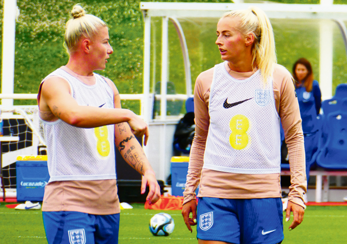 England players Beth England left and Chloe Kelly