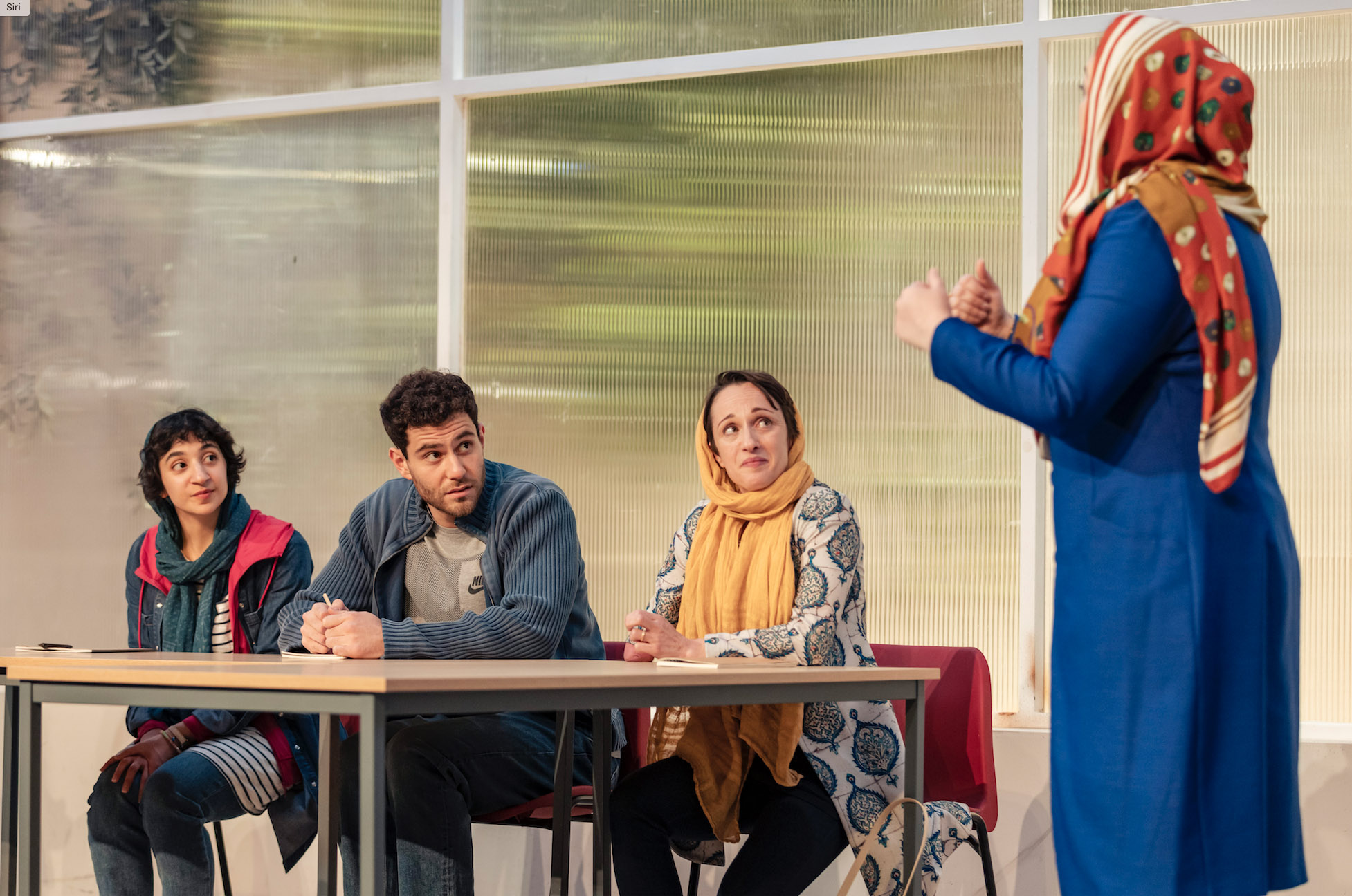 Review: English at Kiln Theatre Sara Hazemi, Nojan Khazai, Nadia Albina and Lanna Joffrey in English in English_photo Robert Davenport copy