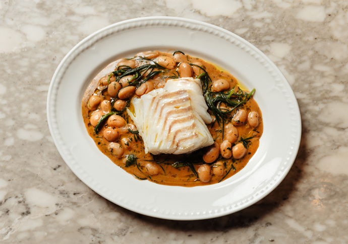 Mortimer House Kitchen_Cornish Cod butter bean and agretti stew_credit_ Rebecca Hope