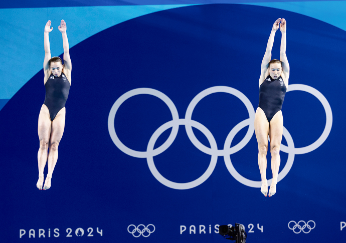 Paris 2024 Olympic Games.Woman's Synchronised 3m Springboard. Yasmin Harper & Scarlet Mew Jensen