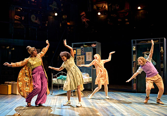 Ballet Shoes_Nadine Higgin (Theo Dane), Grace Saif (Pauline Fossil), Daisy Sequerra (Posy Fossil) and Yanexi Enriquez (Petrova Fossil) in Ballet Shoes at the National Theatre. Photographer Manuel Harlan-097