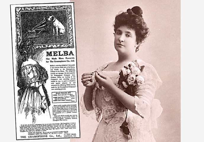 Nellie Melba + gramaphone ad