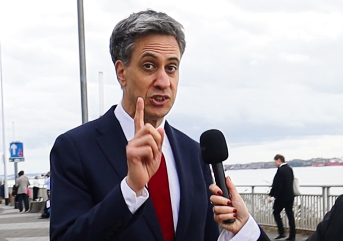 Held for questioning on the climate and benefits Ed Miliband in Liverpool